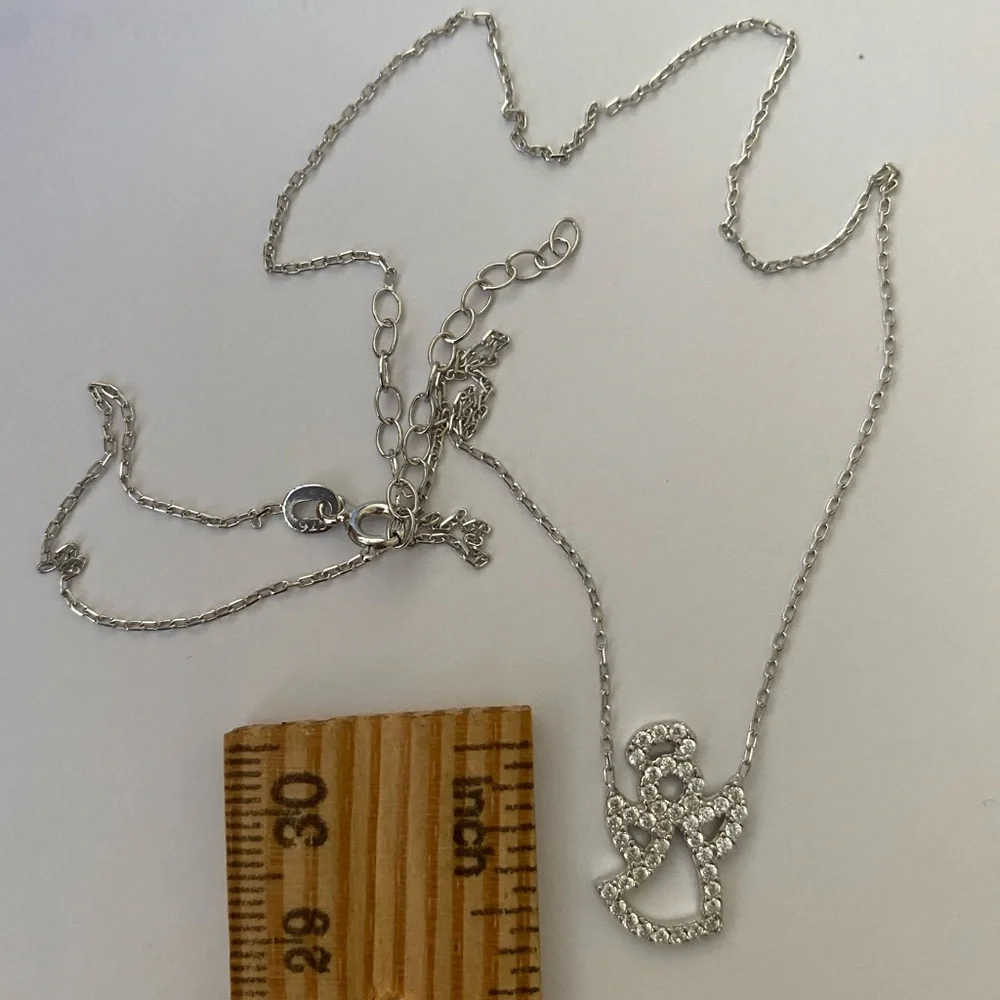 😇 925 Silver angel necklace clear cz cubic zirconia stones